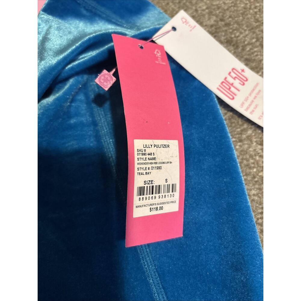 Lilly Pulitzer Weekender High Rise Velvet Leggings Women’s Size Small Teal Bay - Picture 3 of 16